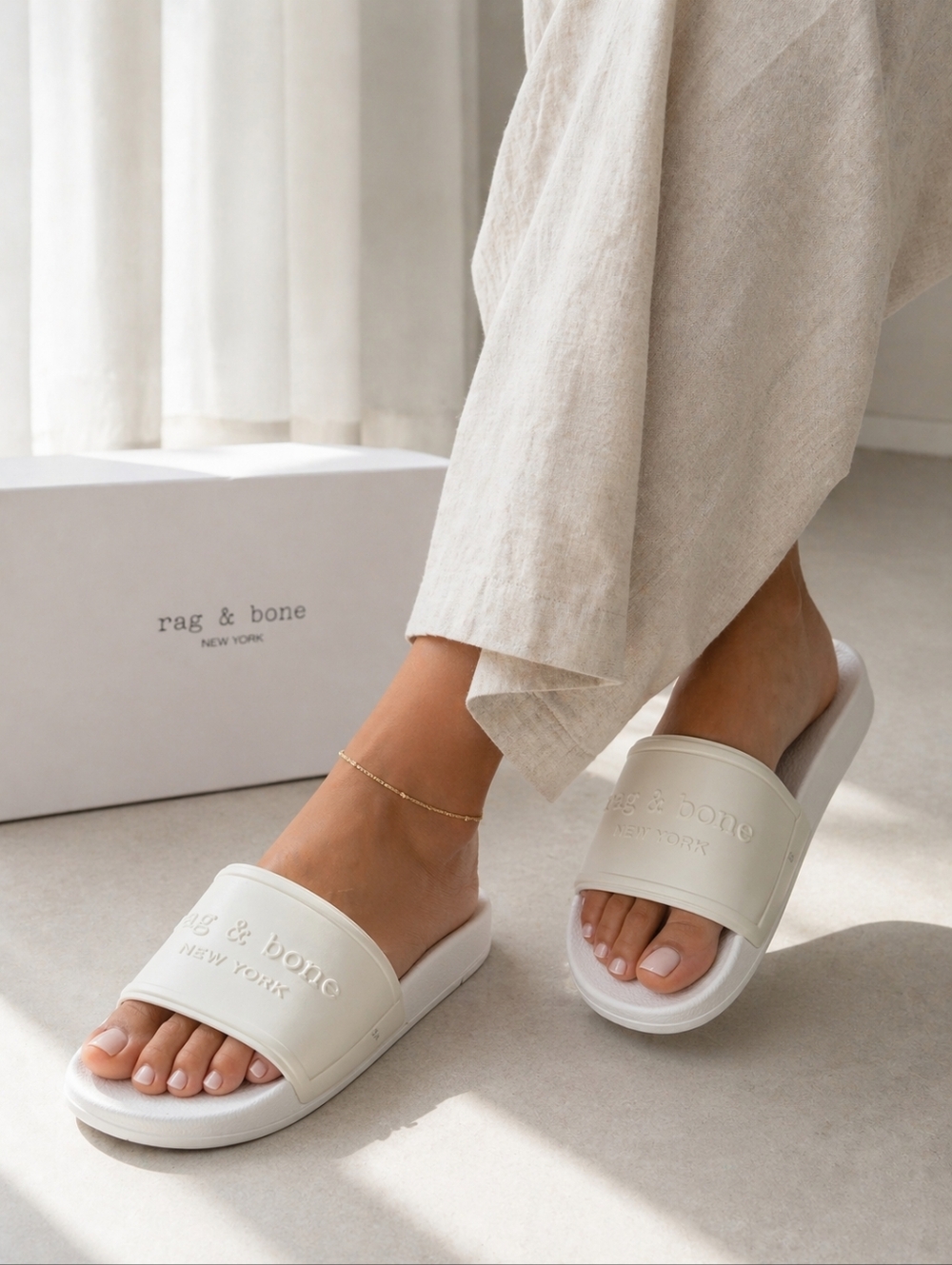 Rag & Bone White Slide Sandals Size 9 NIB | Minimal Luxe Comfort